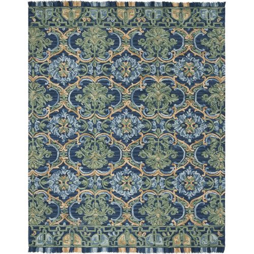  Safavieh Blossom Collection BLM422A Floral Vines Navy and Green Premium Wool Area Rug (4 x 6)