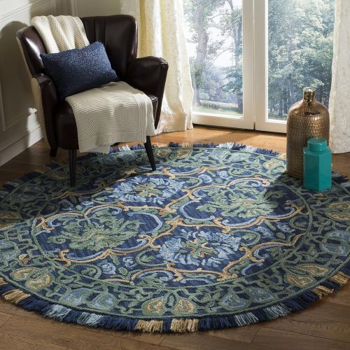  Safavieh Blossom Collection BLM422A Floral Vines Navy and Green Premium Wool Area Rug (4 x 6)