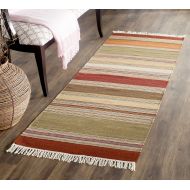 Safavieh Striped Kilim Collection STK317A Hand Woven Green Premium Wool Area Rug (4 x 6)