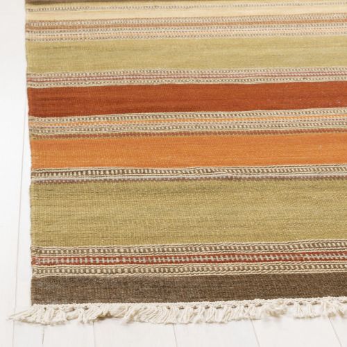  Safavieh Striped Kilim Collection STK317A Hand Woven Green Premium Wool Area Rug (4 x 6)