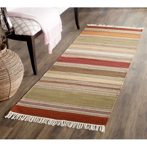  Safavieh Striped Kilim Collection STK317A Hand Woven Green Premium Wool Area Rug (4 x 6)