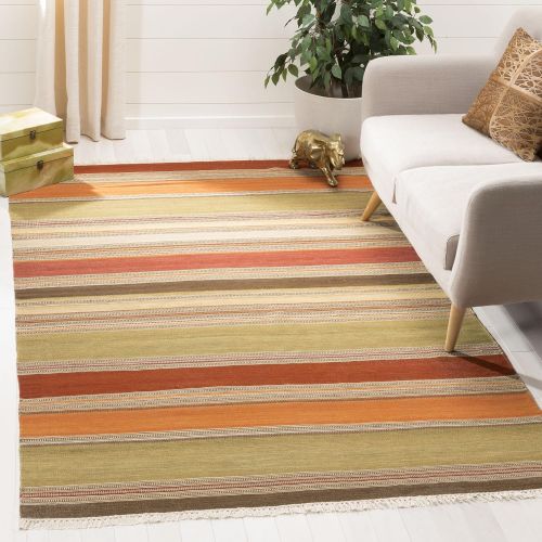  Safavieh Striped Kilim Collection STK317A Hand Woven Green Premium Wool Area Rug (4 x 6)