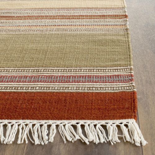  Safavieh Striped Kilim Collection STK317A Hand Woven Green Premium Wool Area Rug (4 x 6)