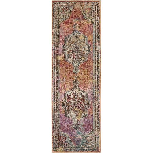  Safavieh Crystal Collection CRS502A Orange and Light Blue Bohemian Medallion Area Rug (8 x 10)