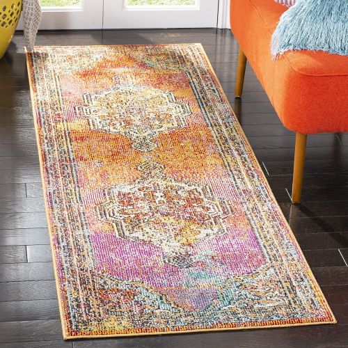  Safavieh Crystal Collection CRS502A Orange and Light Blue Bohemian Medallion Area Rug (8 x 10)