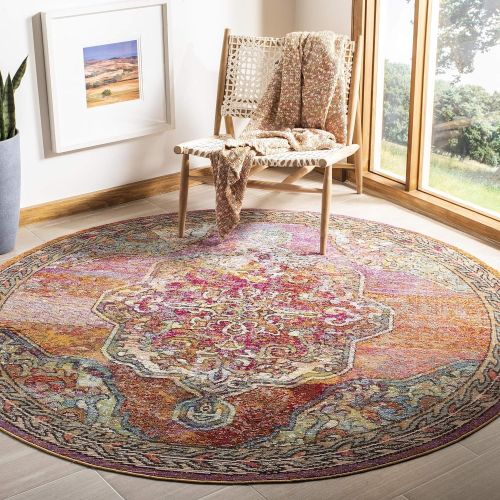  Safavieh Crystal Collection CRS502A Orange and Light Blue Bohemian Medallion Area Rug (8 x 10)