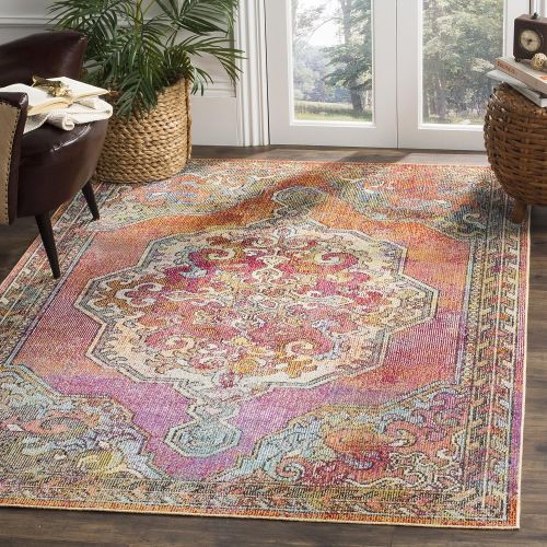  Safavieh Crystal Collection CRS502A Orange and Light Blue Bohemian Medallion Area Rug (8 x 10)