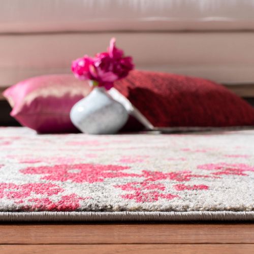  Safavieh Monaco Collection MNC205R Modern Floral Erased Weave Ivory and Pink Distressed Area Rug (4 x 57)
