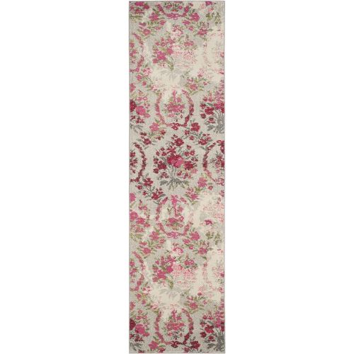  Safavieh Monaco Collection MNC205R Modern Floral Erased Weave Ivory and Pink Distressed Area Rug (4 x 57)