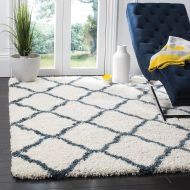 Safavieh Hudson Shag Collection SGH283T Ivory and Slate Blue Moroccan Geometric Area Rug (8 x 10)