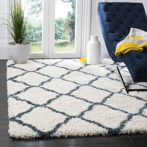  Safavieh Hudson Shag Collection SGH283T Ivory and Slate Blue Moroccan Geometric Area Rug (8 x 10)