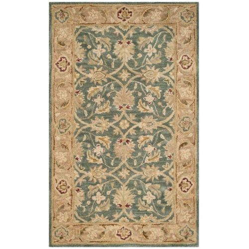  Safavieh Antiquities Collection Handmade Traditional Oriental Teal Blue and Taupe Wool Area Rug (6 x 9)