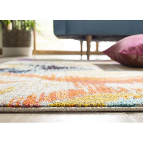  Safavieh Monaco Collection MNC242F Modern Geometric Ogee Watercolor Multicolored Distressed Area Rug (4 x 57)