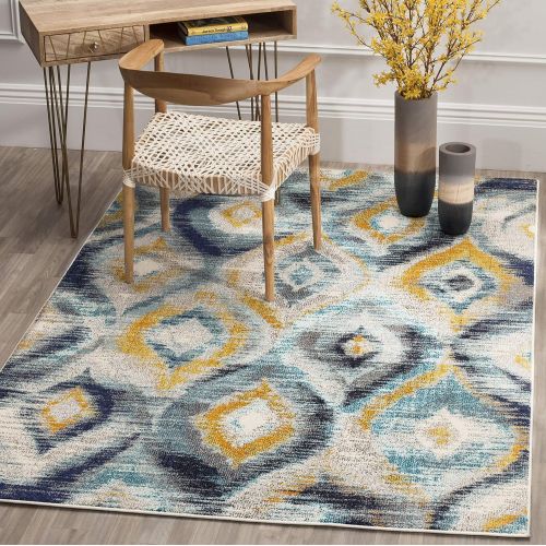  Safavieh Monaco Collection MNC242F Modern Geometric Ogee Watercolor Multicolored Distressed Area Rug (4 x 57)