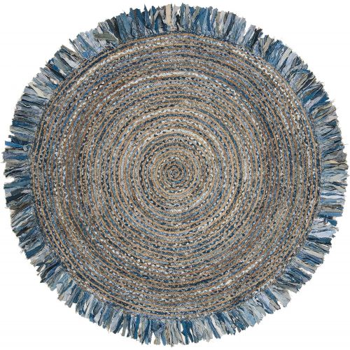  Safavieh CAP206D-5R Cape Cod Collection Ivory and Denim Cotton Round Area Rug, 5 Diameter