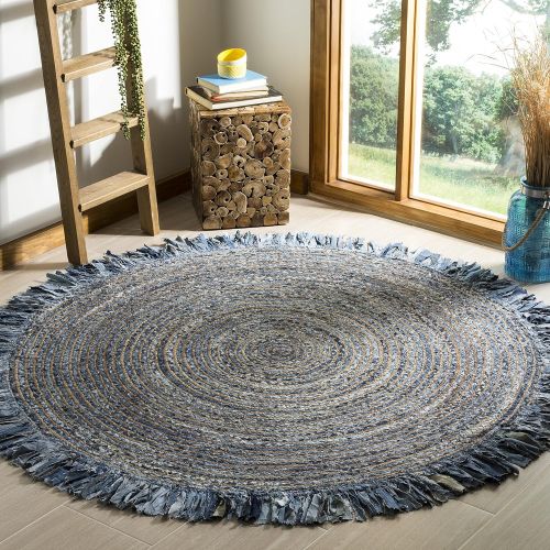  Safavieh CAP206D-5R Cape Cod Collection Ivory and Denim Cotton Round Area Rug, 5 Diameter