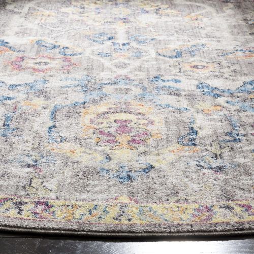  Safavieh Bristol Collection BTL347A Grey and Blue Vintage Distressed Polyester Round Area Rug (7 Diameter)