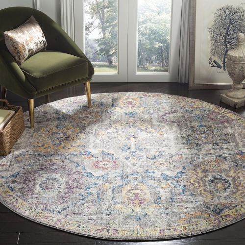  Safavieh Bristol Collection BTL347A Grey and Blue Vintage Distressed Polyester Round Area Rug (7 Diameter)