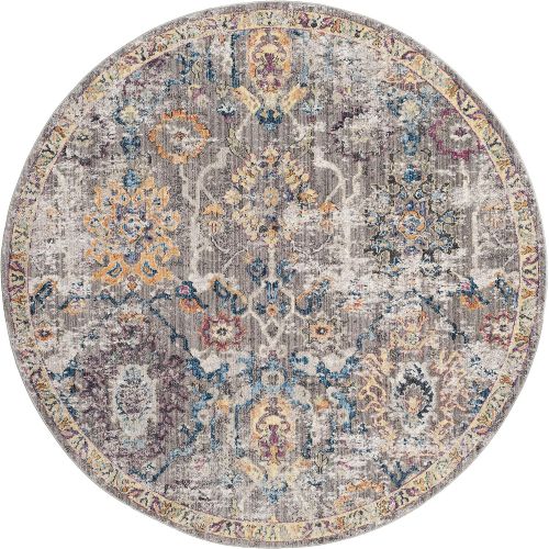  Safavieh Bristol Collection BTL347A Grey and Blue Vintage Distressed Polyester Round Area Rug (7 Diameter)