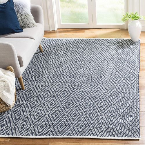  Safavieh Montauk Collection MTK811C Handmade Flatweave Navy and Ivory Cotton Area Rug (5 x 7)