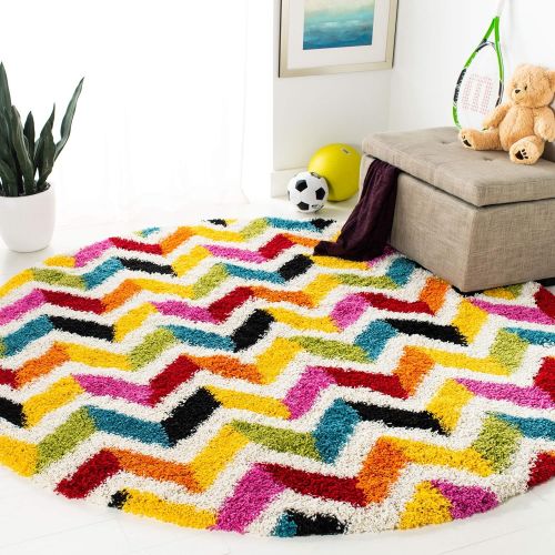  Safavieh Kids Shag Collection SGK565A Ivory and Multi Area Rug (53 x 76)