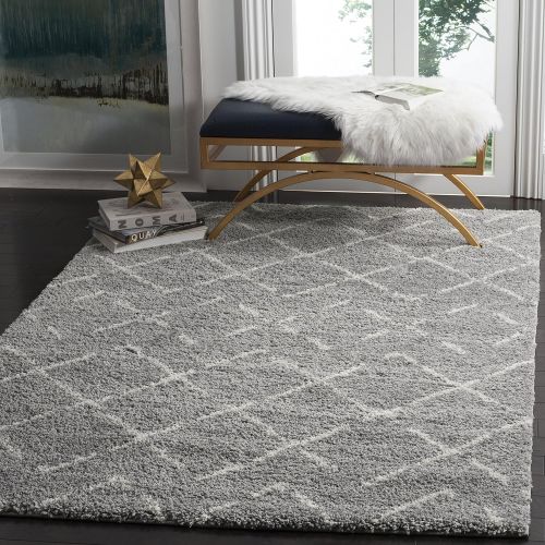  Safavieh Arizona Shag Collection ASG743A Southwestern Diamond Geometric Ivory and Beige Area Rug (9 x 12)