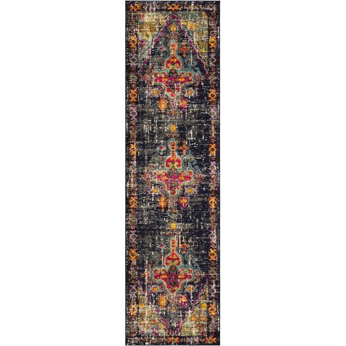  Safavieh Monaco Collection MNC247R Vintage Bohemian Medallion Distressed Grey and Fuchsia Pink Area Rug (51 x 77)