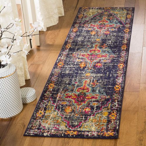  Safavieh Monaco Collection MNC247R Vintage Bohemian Medallion Distressed Grey and Fuchsia Pink Area Rug (51 x 77)