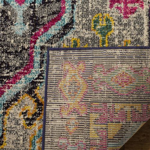  Safavieh Monaco Collection MNC247R Vintage Bohemian Medallion Distressed Grey and Fuchsia Pink Area Rug (51 x 77)