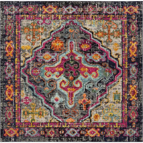  Safavieh Monaco Collection MNC247R Vintage Bohemian Medallion Distressed Grey and Fuchsia Pink Area Rug (51 x 77)