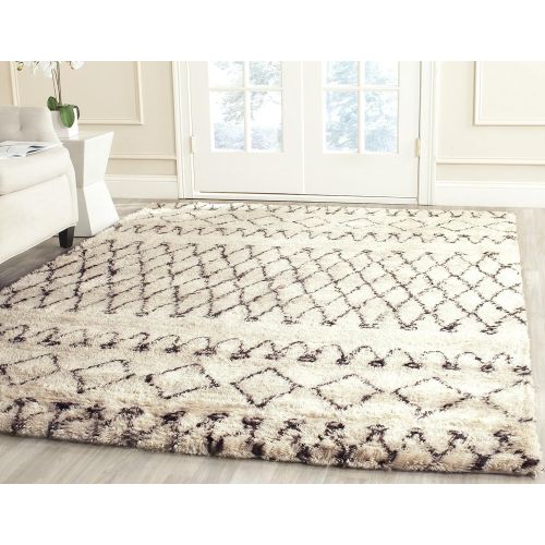  Safavieh Casablanca Shag Collection CSB851A Southwestern Ivory and Natural Premium Wool & Cotton Area Rug (3 x 5)