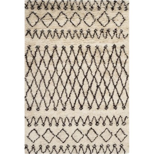  Safavieh Casablanca Shag Collection CSB851A Southwestern Ivory and Natural Premium Wool & Cotton Area Rug (3 x 5)