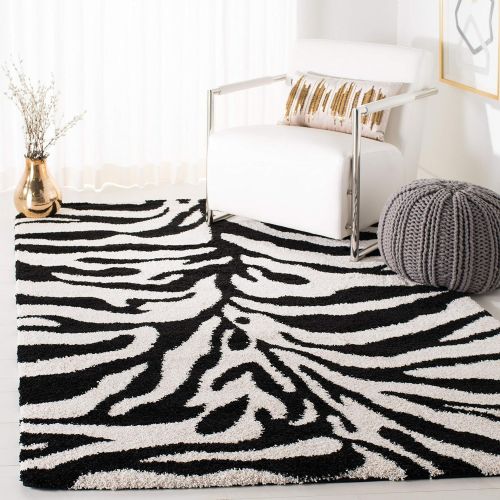  Safavieh Zebra Shag Collection SG452-1290 Ivory and Black Area Rug (4 x 6)