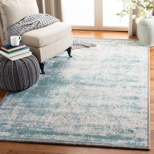  Safavieh Passion Collection PAS401B Vintage Medallion Watercolor Turquoise and Ivory Distressed Area Rug (67 x 92)