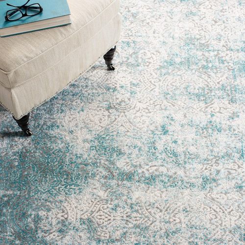  Safavieh Passion Collection PAS401B Vintage Medallion Watercolor Turquoise and Ivory Distressed Area Rug (67 x 92)