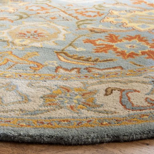  Safavieh Heritage Collection HG734A Handcrafted Traditional Oriental Light Blue and Ivory Wool Round Area Rug (4 Diameter)
