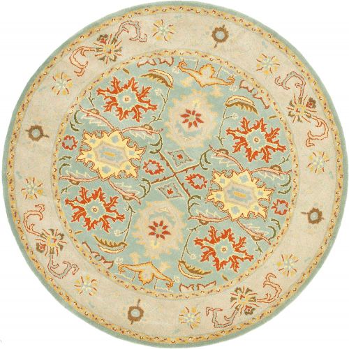  Safavieh Heritage Collection HG734A Handcrafted Traditional Oriental Light Blue and Ivory Wool Round Area Rug (4 Diameter)