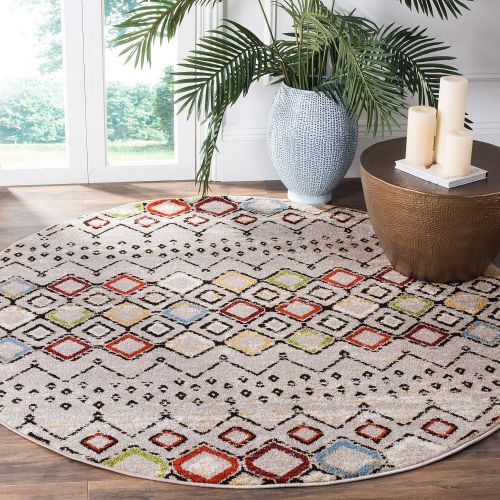  Safavieh Amsterdam Collection AMS108G Southwestern Bohemian Light Grey and Multi Area Rug (67 x 92)