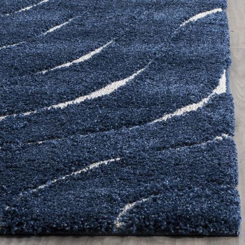  Safavieh Florida Shag Collection SG472-6511 Dark Blue and Cream Square Area Rug (67 Square)