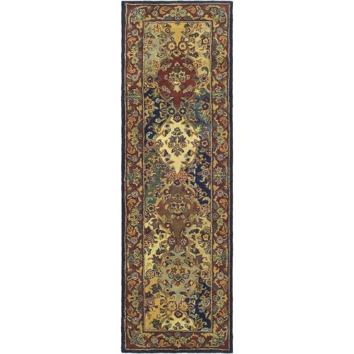  Safavieh Heritage Collection HG911A Handcrafted Traditional Oriental Multi and Burgundy Wool Runner (23 x 10)