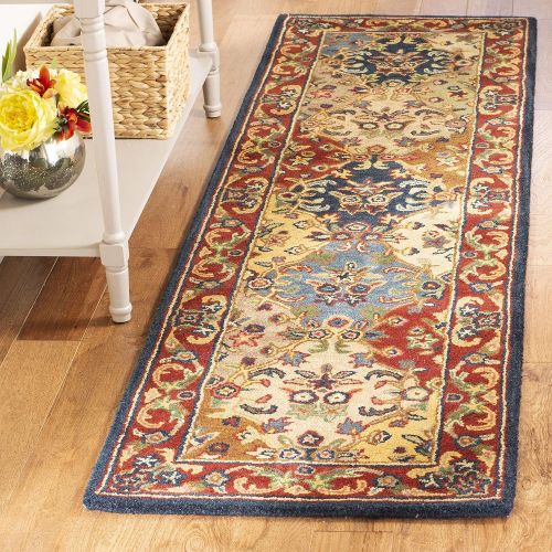  Safavieh Heritage Collection HG911A Handcrafted Traditional Oriental Multi and Burgundy Wool Runner (23 x 10)