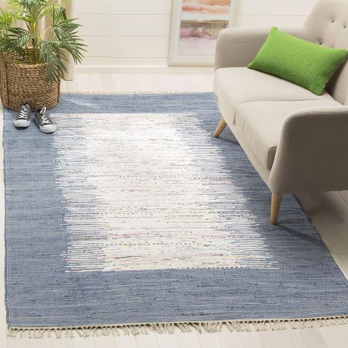  Safavieh Montauk Collection MTK711E Handmade Flatweave Ivory and Dark Blue Cotton Area Rug (4 x 6)