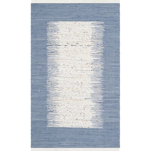  Safavieh Montauk Collection MTK711E Handmade Flatweave Ivory and Dark Blue Cotton Area Rug (4 x 6)