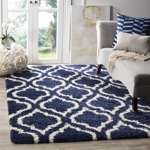  Safavieh Hudson Shag Collection SGH284C Navy and Ivory Moroccan Geometric Area Rug (51 x 76)