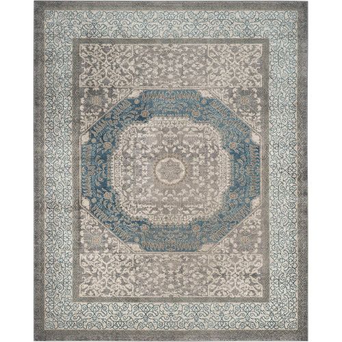  Safavieh Sofia Collection SOF365A Vintage Light Grey and Blue Center Medallion Distressed Area Rug (9 x 12)