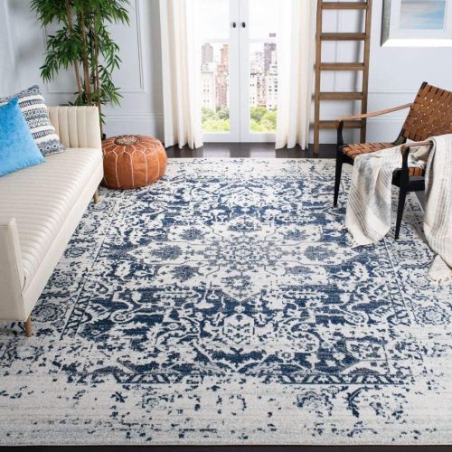  Safavieh Madison Collection MAD603D Cream and Navy Distressed Medallion Area Rug (8 x 10)