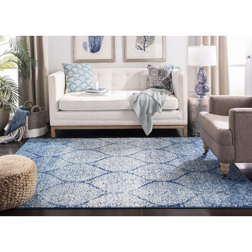  Safavieh Madison Collection MAD604G Navy and Silver Distressed Ogee Area Rug (4 x 6)