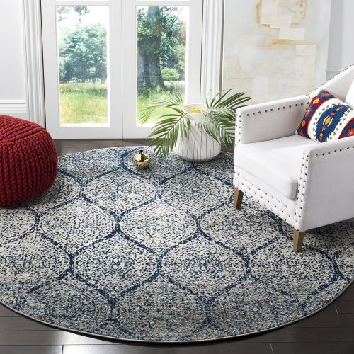  Safavieh Madison Collection MAD604G Navy and Silver Distressed Ogee Area Rug (4 x 6)