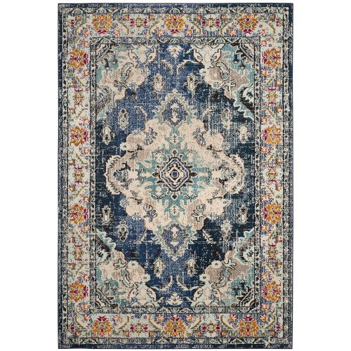  Safavieh Monaco Collection MNC243N Vintage Bohemian Navy and Light Blue Distressed Area Rug (8 x 10)