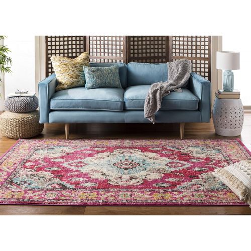  Safavieh Monaco Collection MNC243N Vintage Bohemian Navy and Light Blue Distressed Area Rug (8 x 10)